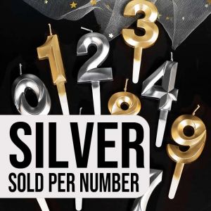 Happy Birthday Silver Number Candle 